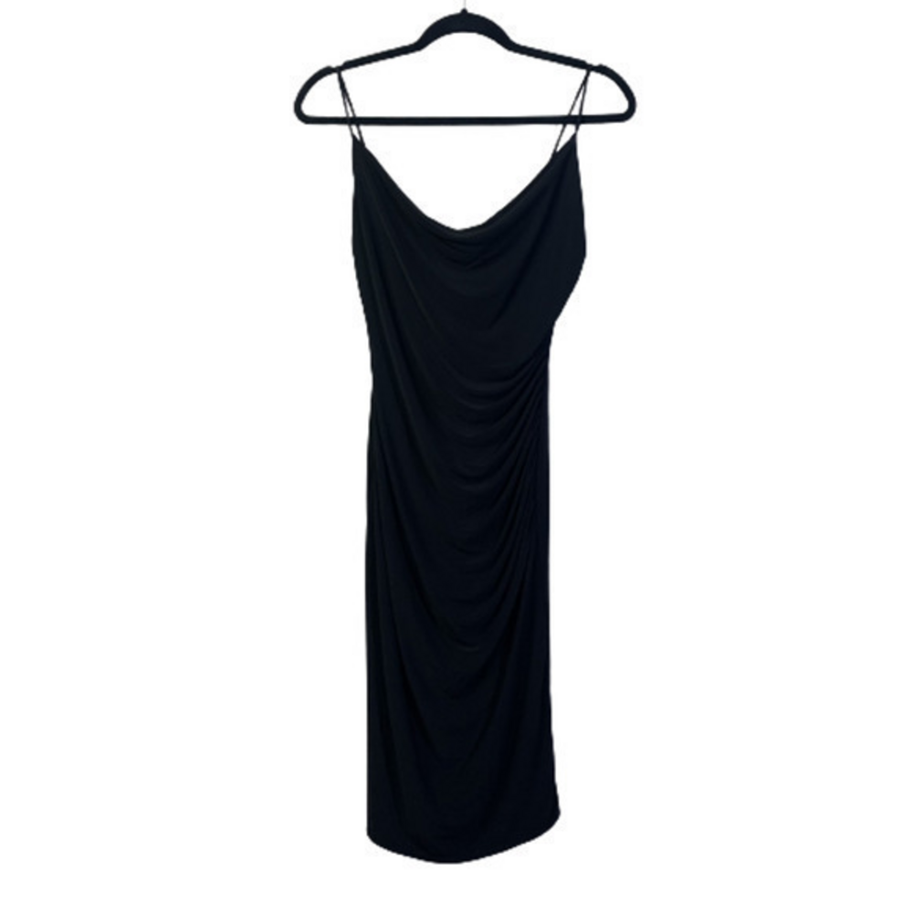 LAUNDRY‎ x SHELLI SEGAL Black Spaghetti Strap Ruched Sheath Dress